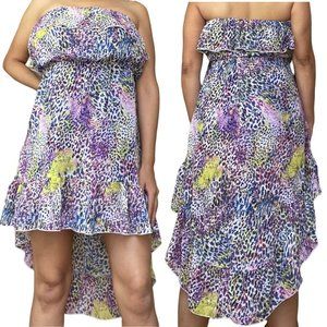 No Boundaries Hi-Low Strapless Dress Small Blue Pink Lined Ruffle Layered